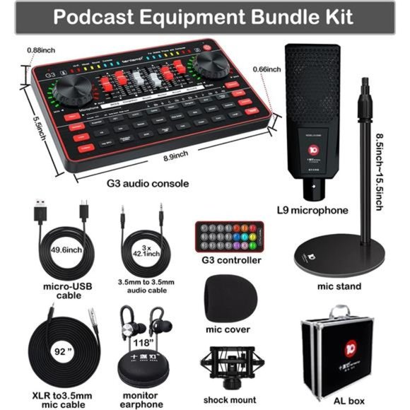 Podcast Microphone Live Sound Card Kit, Studio Condenser Mic with Sound Board - Picture 6 of 6